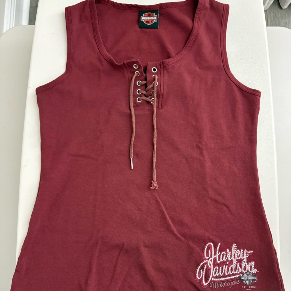Harley-Davidson Burgundy Lace-Up Tank Top